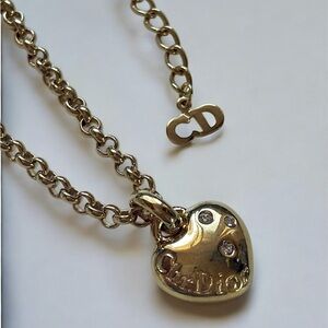 Vintage Dior Necklace Rhinestone Heart Charm Pendant
